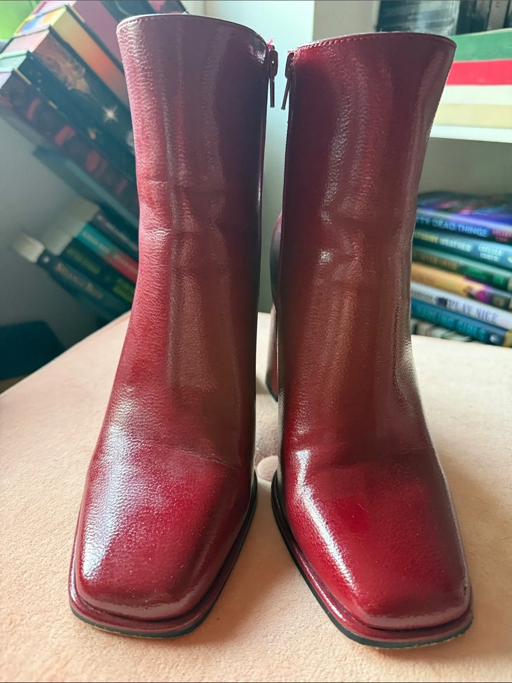 Mix No. 6 Red Leather Square-Toe Ankle Boots